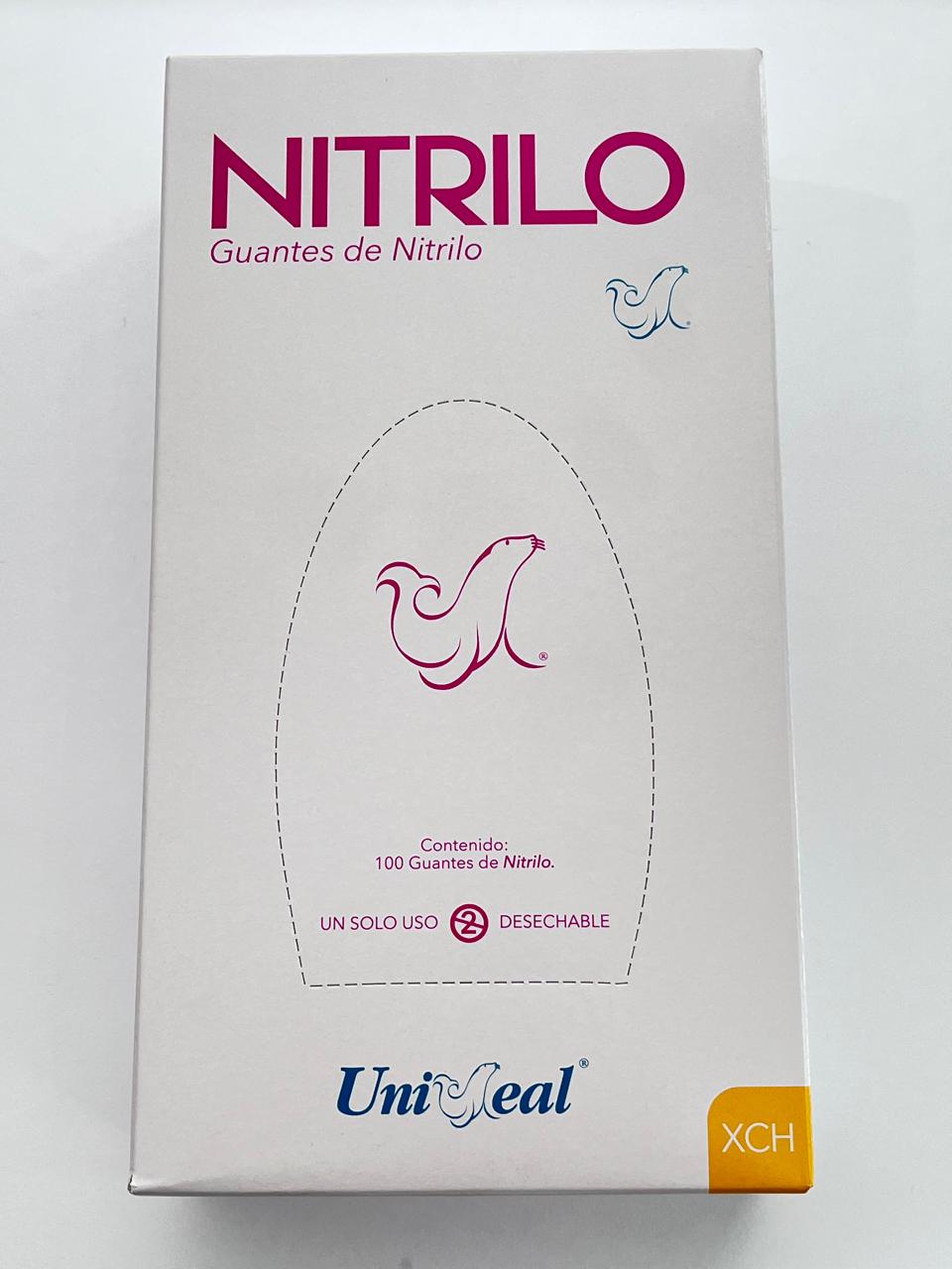 Caja guantes Nitrilo con 100 piezas Uniseal color rosa tamaño extrachico