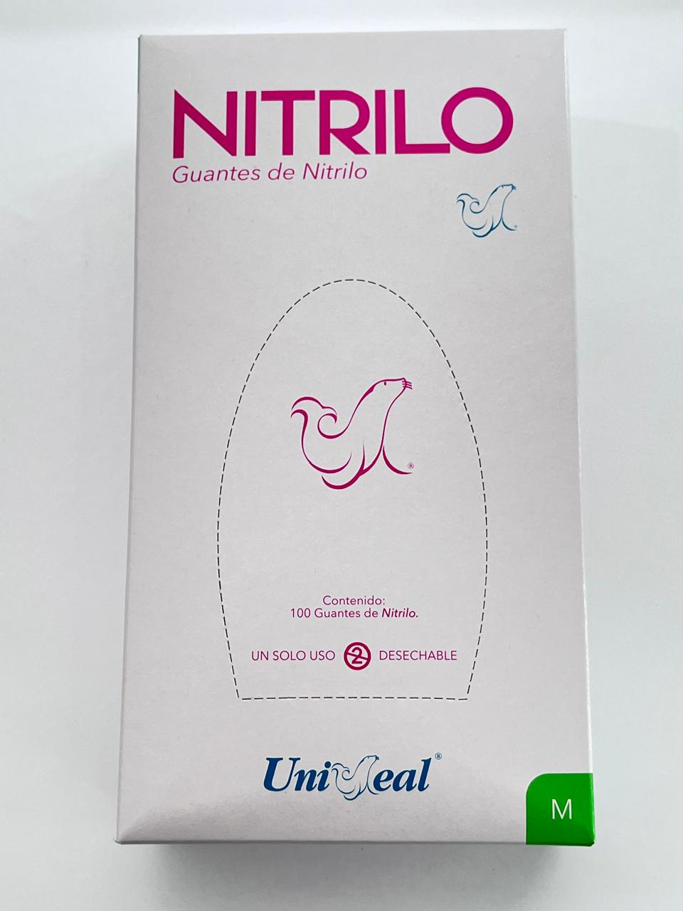 Caja guantes Nitrilo con 100 piezas Uniseal color rosa tamaño mediano
