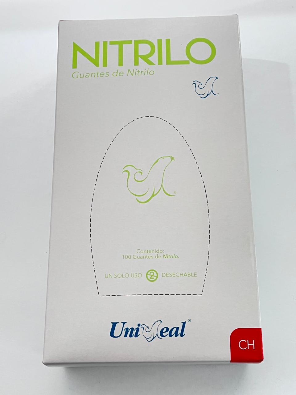 Caja guantes Nitrilo con 100 piezas Uniseal color verde tamaño chico