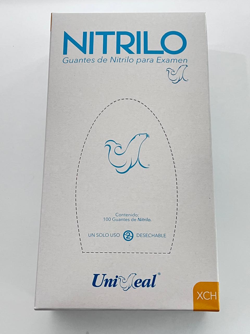Caja guantes Nitrilo con 100 piezas Uniseal color azul tamaño extrachico