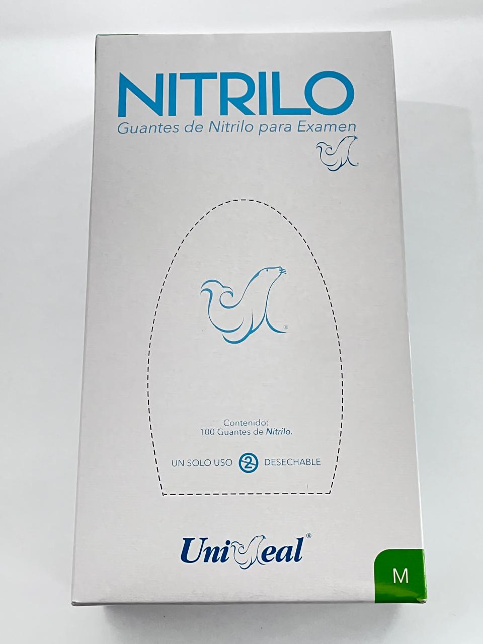 Caja guantes Nitrilo con 100 piezas Uniseal color azul tamaño mediano