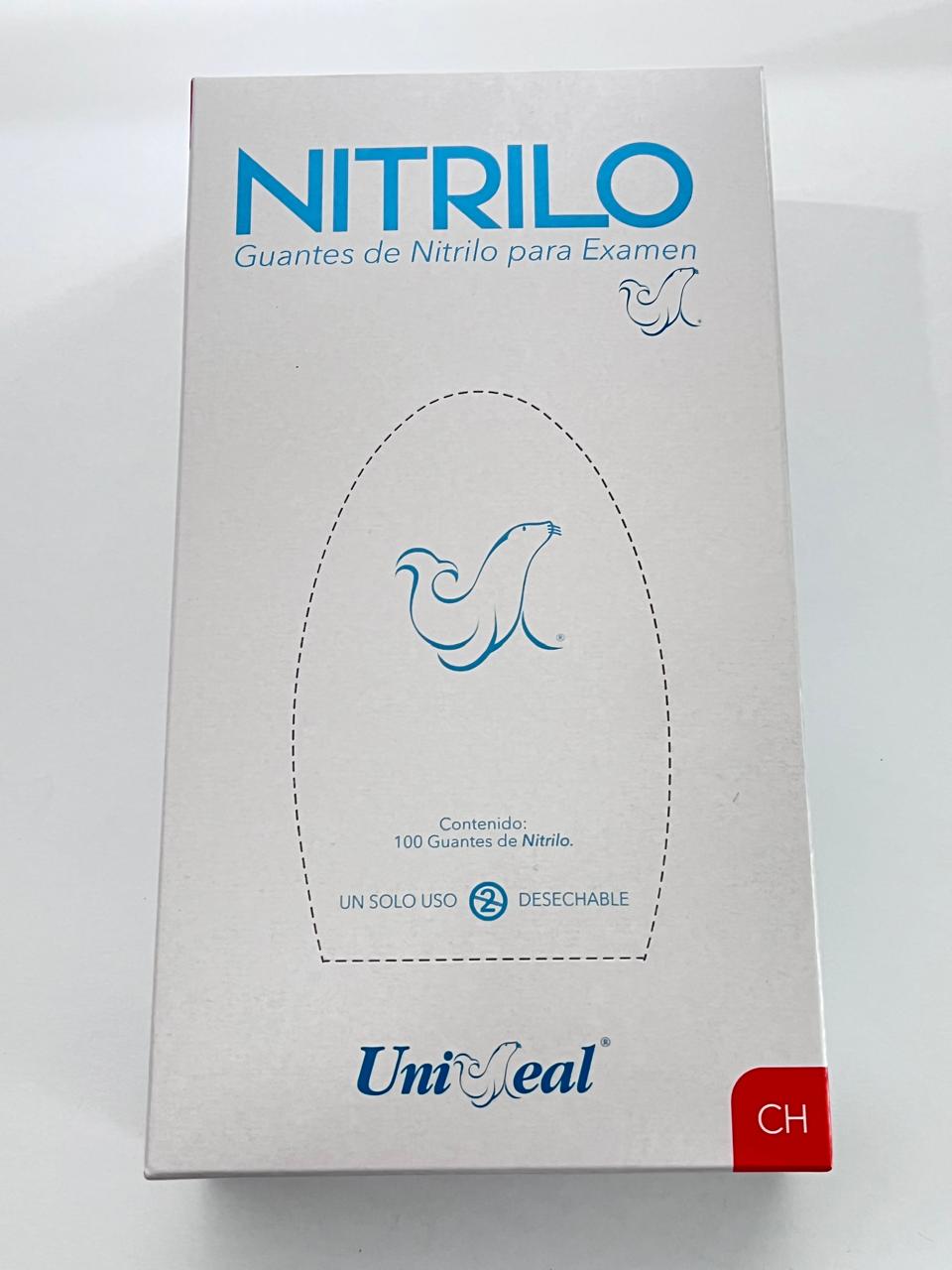 Caja guantes Nitrilo con 100 piezas Uniseal color azul tamaño chico