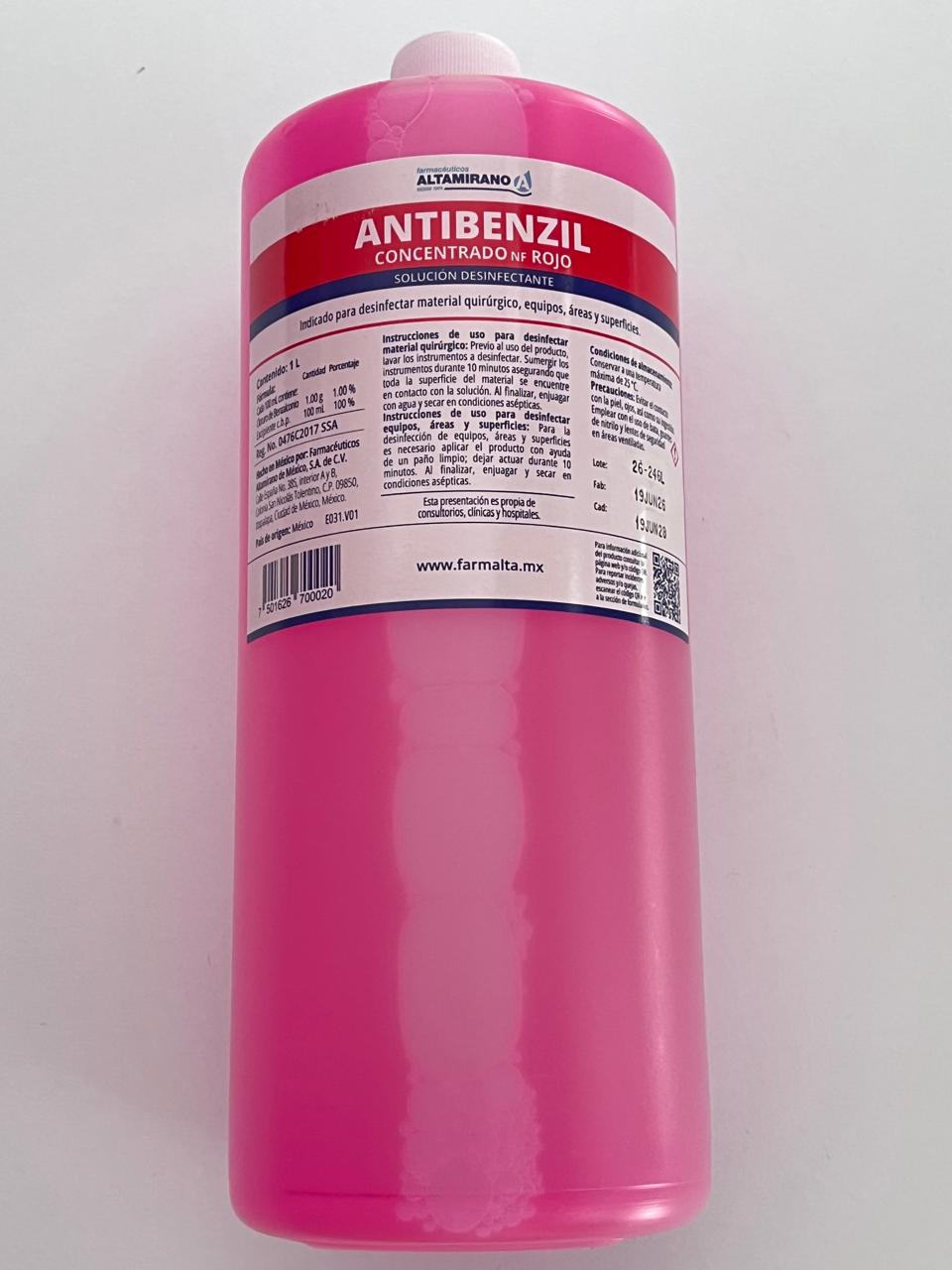 Antibenzil rojo desinfectante del instrumental médico, detal y quirúrgico en frío 1 Litro