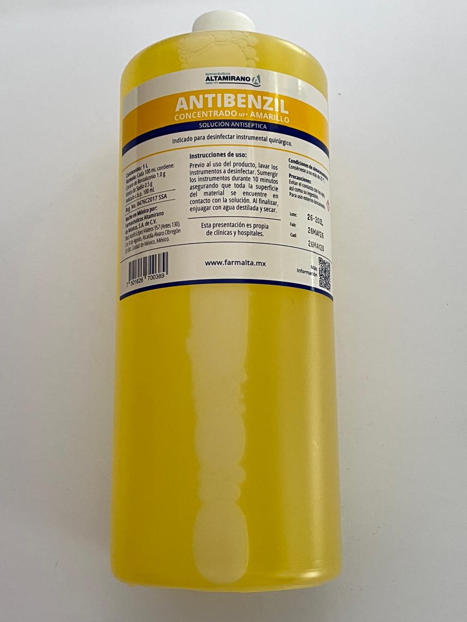 Antibenzil amarillo desinfectante del instrumental médico, detal y quirúrgico en frío 1 Litro