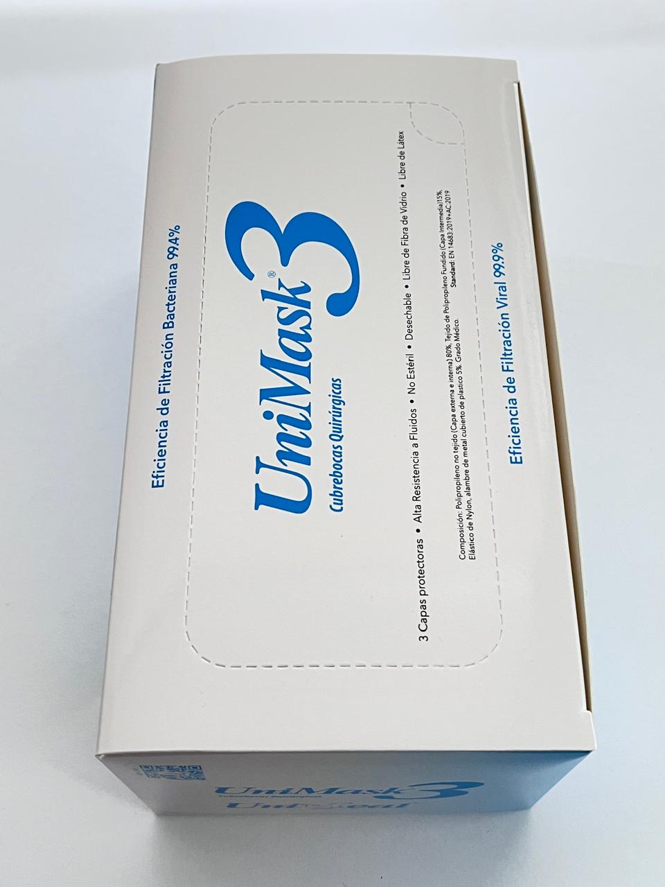 Cubrebocas Unimask3 color azul con 50 piezas