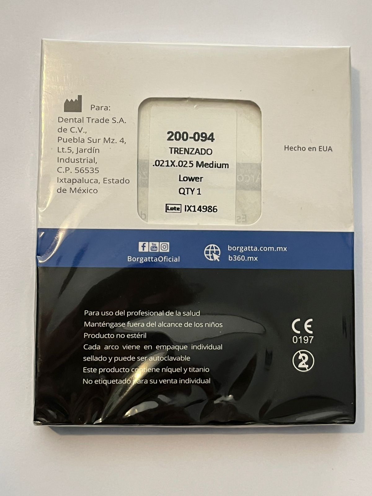 Arco acero inoxidable trenzado borgatta .021x.025 inferior con 10 piezas 200-094