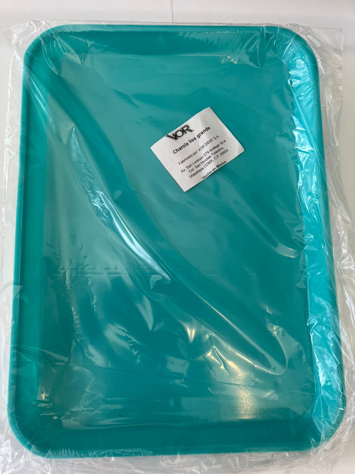 Charola plástica lisa grande color aqua marca Vor