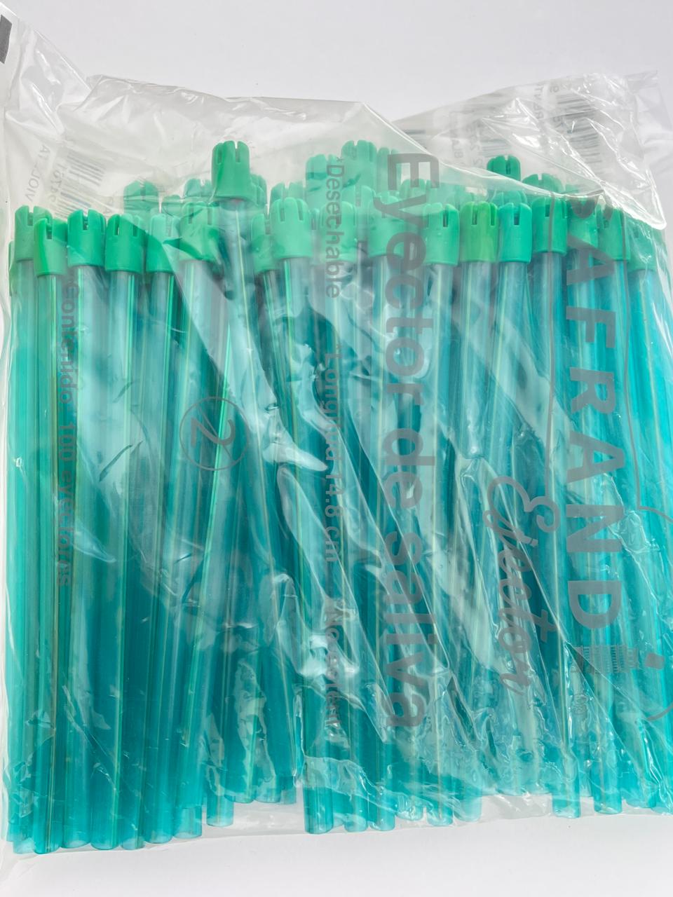 Eyectores de saliva color verde con 50 piezas