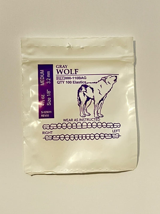 Elásticos american orthodontics por sobre Lobo gris 4 1/2 onzas 1/8