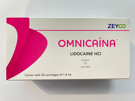 Anestesia lidocaína solución 2% simple Omnicaína caja con 50 cartuchos
