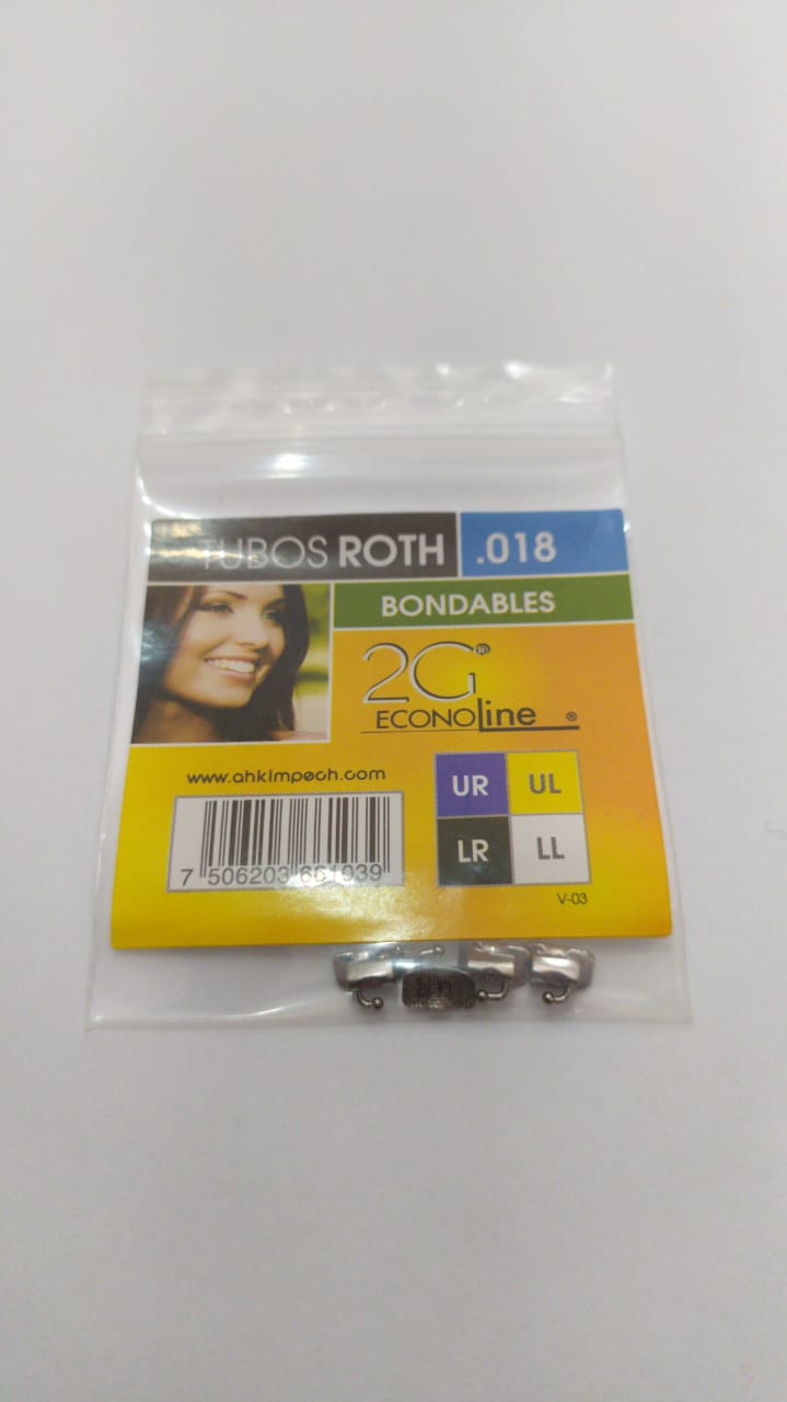Paquete de tubos bondeables con malla roth .018 con 4 piezas para primeros molares ahkimpech econoline