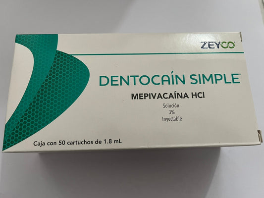 Anestesia dentocaín simple mepivacaína HCI Solución 3% caja con 50 cartuchos de 1.8ml